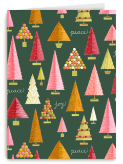 Kerstkaart kerstbomen joy en peace