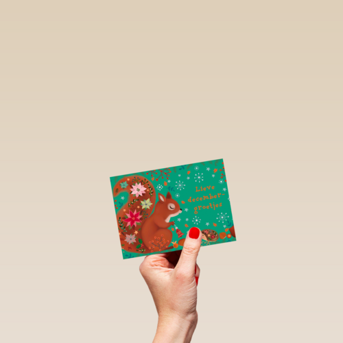 Kerstkaart Ylva Svensson eekhoorn en egel