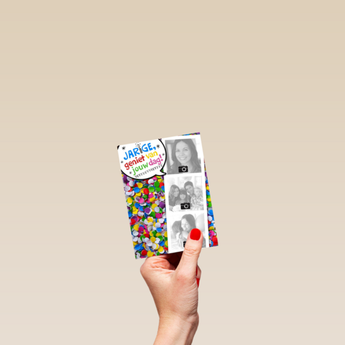 fotokaart jarige gekleurde confetti
