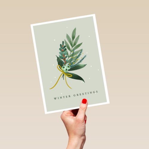 Kerstkaart klassiek tak met winter greetings