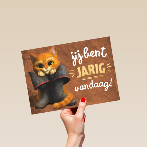 Puss in boots jij bent jarig kaart
