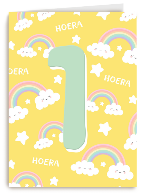 Verjaardagskaart 1 jaar regenboog