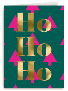 kerstkaart hip kerstboom ho ho ho goud