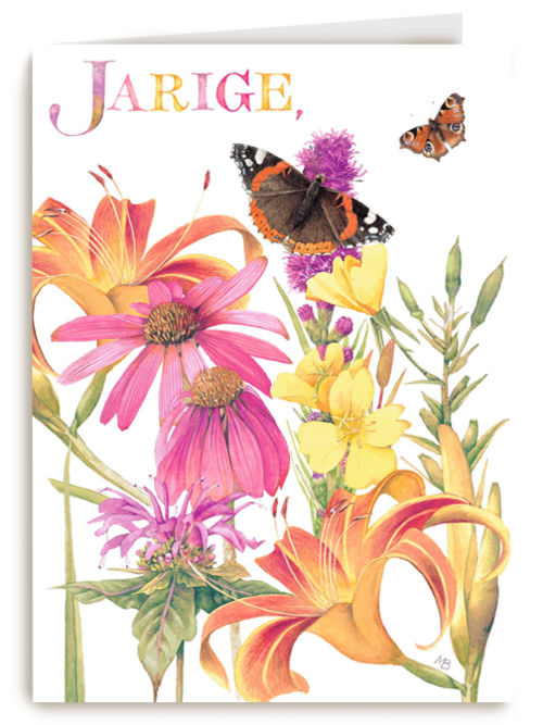voor de jarige gekleurde bloemen en vlinders