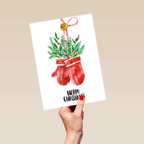 Kerstkaart klassiek handschoenen