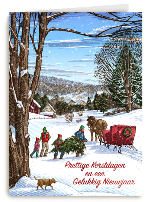Klassieke kerstkaart met winter tafereel rendier
