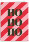 kerstkaart hohoho op rood roze achtergrond