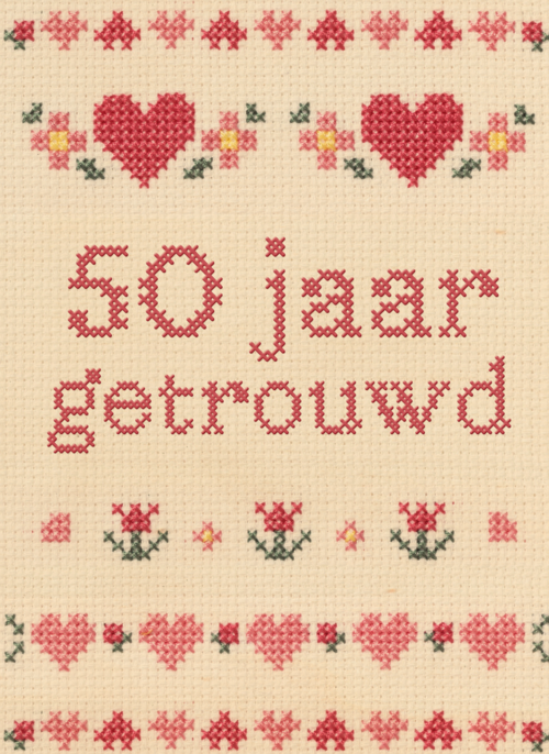 Houten Kaart Huwelijksjubileum | Houten Kaart Hallmark | Huwelijksjubileum | Vijftig Jaar Geborduurd