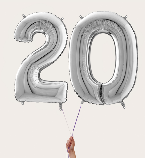 Cijferballon 20 Jaar Zilver XL