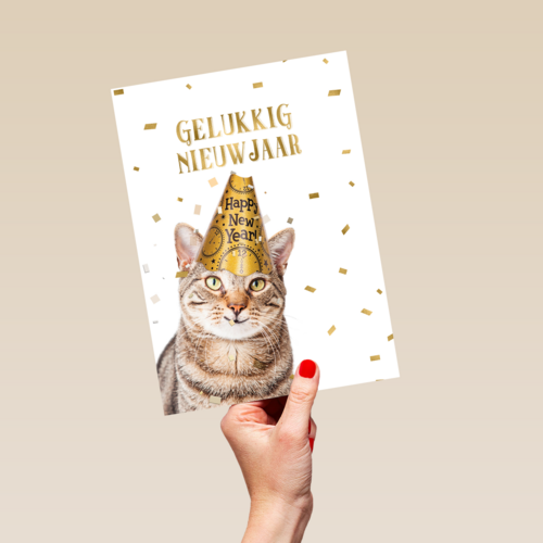 nieuwjaar kaart kat gelukkig nieuwjaar