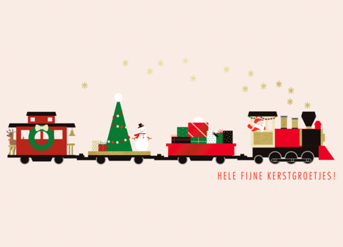 Kerstkaart trein met kerstgroetjes