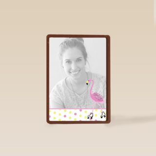 fotokaart staand flamingo op rolschaatsen