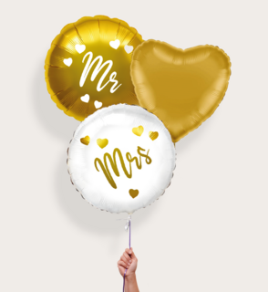 Ballonnentros Mr & Mrs Goud Wit