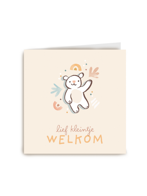 Lief kleintje welkom met lieve beer
