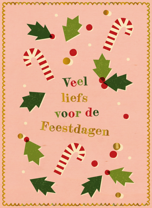 Houten kaart Kerst | Hallmark | Houten kaart Kerst | Hallmark | Kinderpostzegels - Zuurstok & hulst