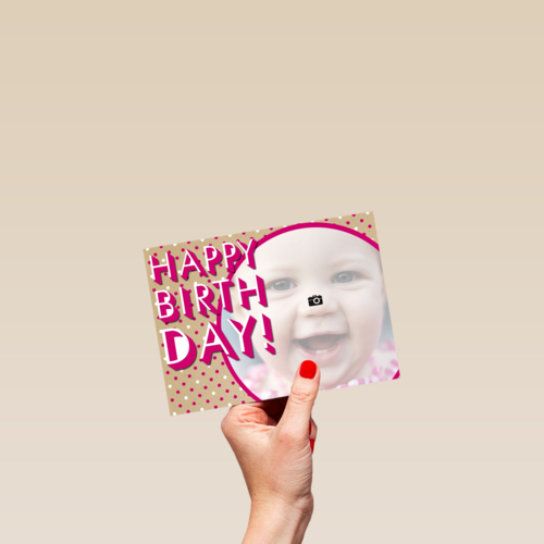 fotokaart stippen roze happy birthday girl