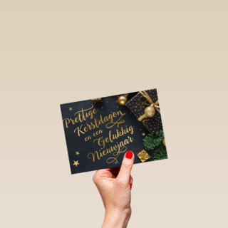 Kerstkaart chique zwart goud