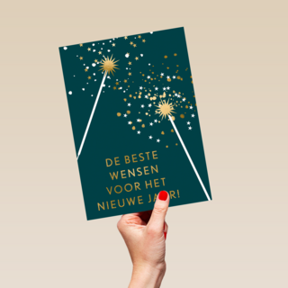 de beste wensen met gouden sterretjes op groen
