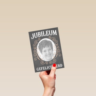 fotokaart jubileum  grijs met sierlijk patroon