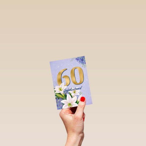 Verjaardagskaart klassiek 60 jaar vrouw gouden letters en bloemen