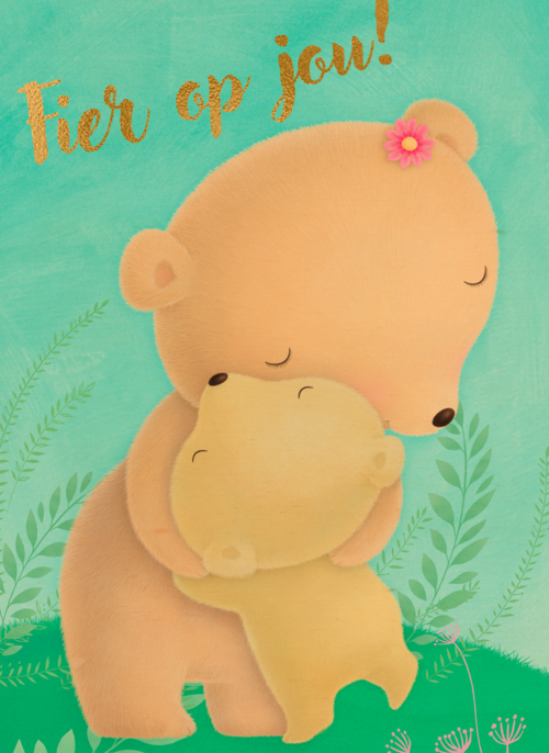 Houten Kaart | Fier Op Jou Met Knuffelende Beren