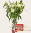 Boeket Meghan Met Cadeaublik C&ocirc;te d&rsquo;Or Chocolade Mini Bouchee