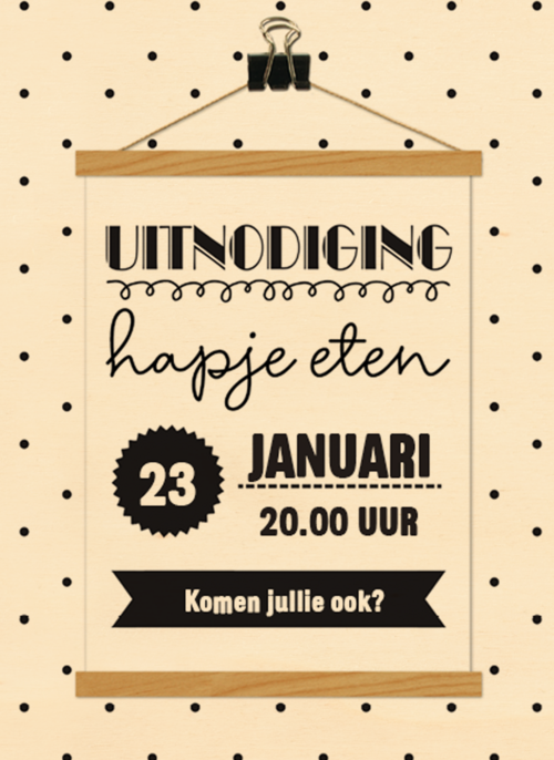 Houten Kaart | Uitnodiging Etentje Borrel Hapje Eten