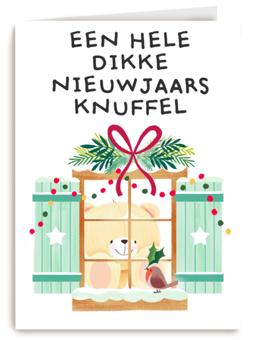 nieuwjaarskaart hart onder de riem een hele dikke nieuwjaarsknuffel