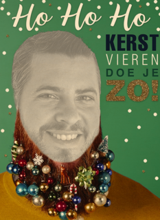 baard met kerstballen