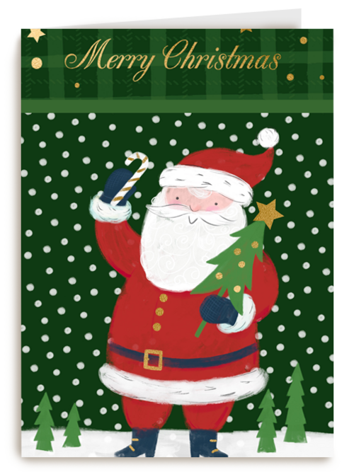 Kerstkaart met kerstman merry christmas