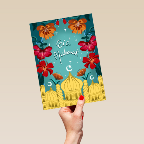 eid mubarak kaart met bloemen