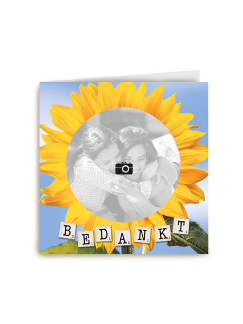 fotokaart bedankt met zonnebloem