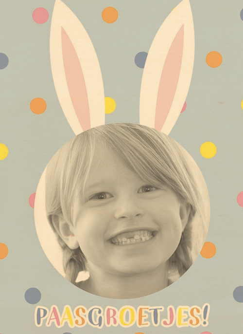 Houten Kaart Pasen | Hallmark | Houten Kaart Hallmark | Pasen | Fotokaart Feestelijke Paasgroetjes Met Paasoren