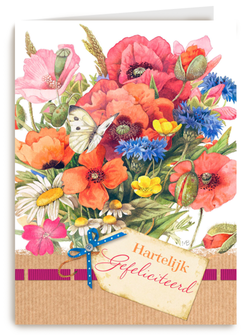 boeket met kaartje hartelijk gefeliciteerd