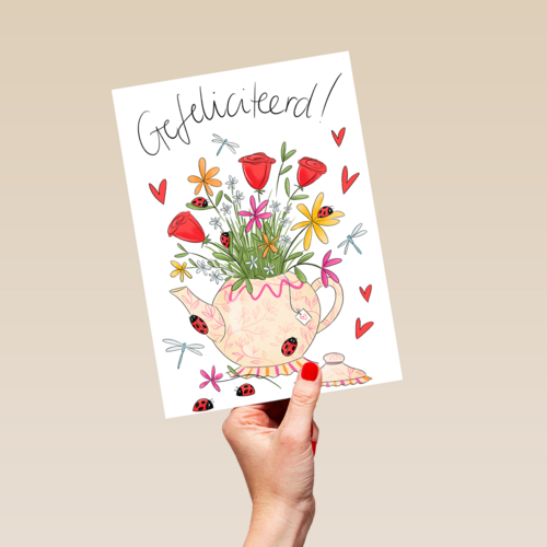 Matia Gefeliciteerd Theepot vol bloemen