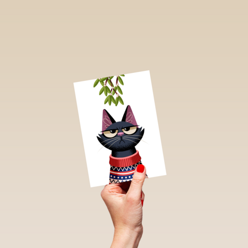 grumpy kat under the mistletoe