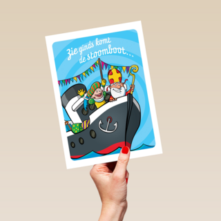 Sinterklaaskaart Zie ginds komt de stoomboot