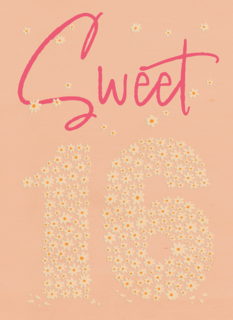 Verjaardagskaart Sweet 16 roze bloemen