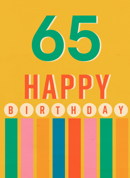 Kleurige 65 jaar verjaardagskaart