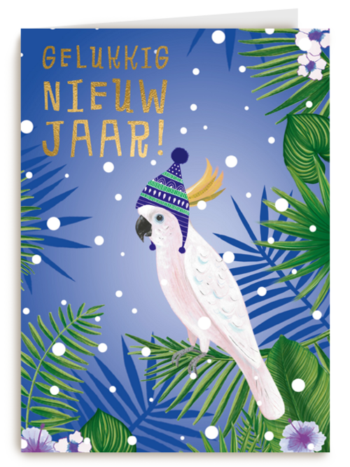 nieuwjaarskaart gelukkig nieuwjaar kaketoe