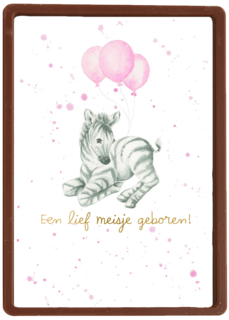 Babykaart dochter Zebra met roze ballonnen