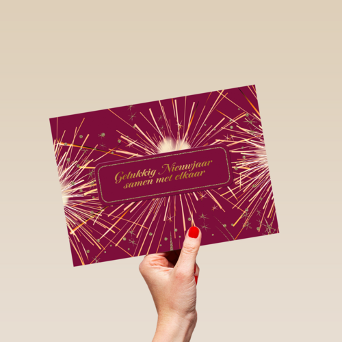nieuwjaarskaart met tekstkader op vuurwerk