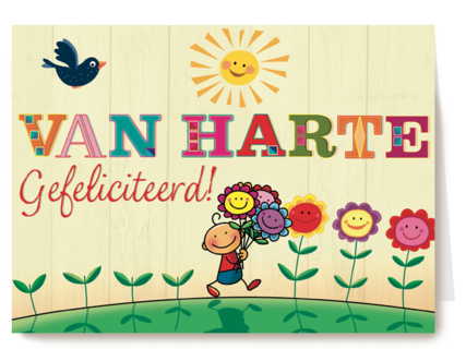 smile kaart van harte gefeliciteerd bloemen