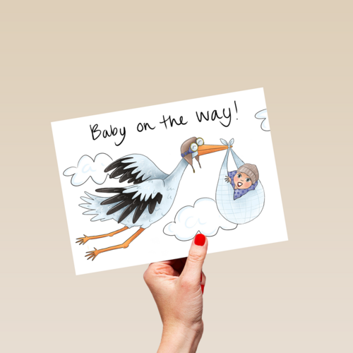 Babykaart Ooievaar met Baby on the way Matia Studio