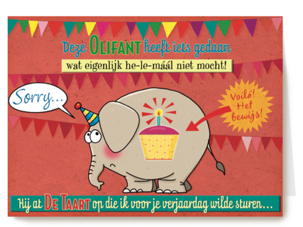 smile kaart oeps de olifant heeft de taart opgegeten