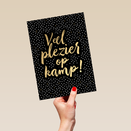 op kamp kaart zwart goud veel plezier op kamp