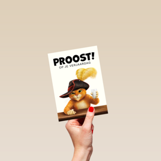 Puss in boots verjaardagskaart proost