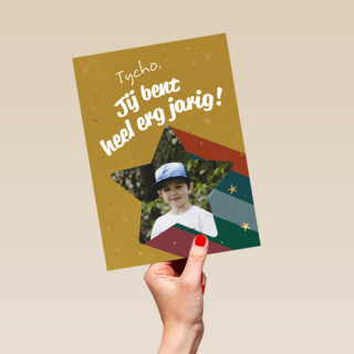 Verjaardagskaart kind heel erg jarig ster