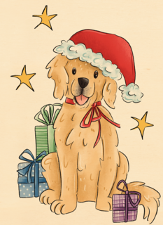 Kerstkaart hart onder de riem Hond met kerstmuts matia studio