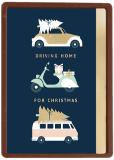 kerstkaart klassiek auto scooter bus driving home for christmas